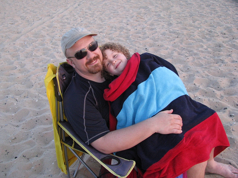 Brian and Rosie enjoy the beach at Lake Michigan